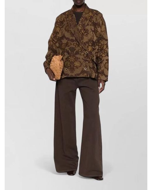 Uma Wang Brown Floral Jacquard Virgin Wool Tailored Coat