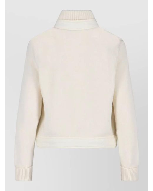 Moncler Natural Crewneck Jacket Quilted Texture Ribbed Cuffs