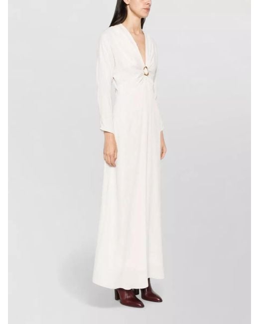 Forte_forte White Silk Blend Long Sleeve Ring Detail Gown