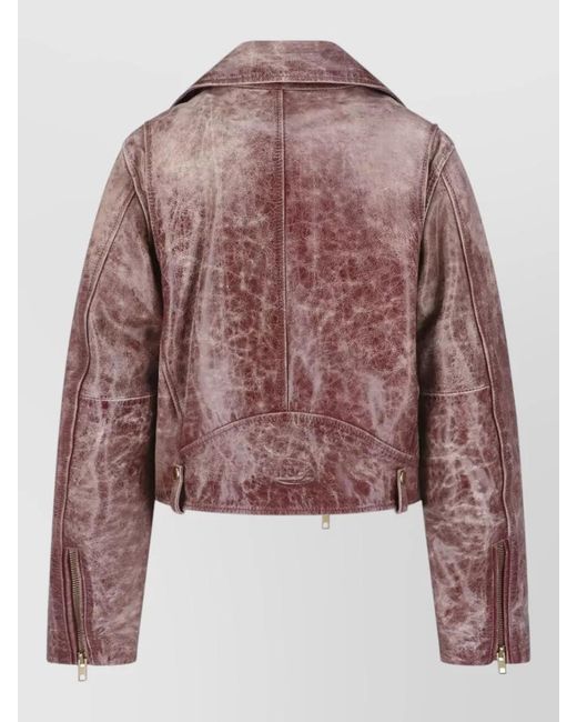 DIESEL Brown Textured Coat Zip Pockets Notched Lapels