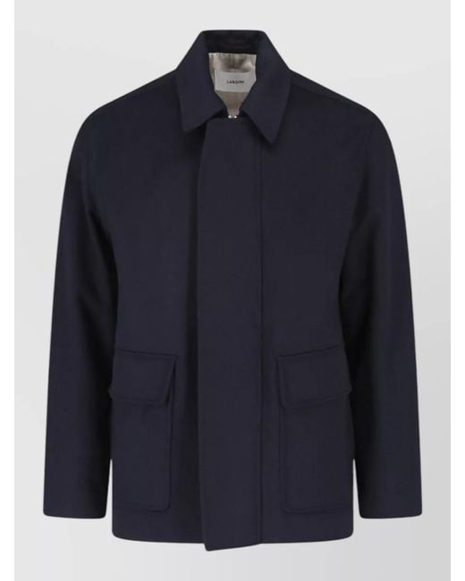 Lardini Blue Virgin Wool Single Breasted Coat for men