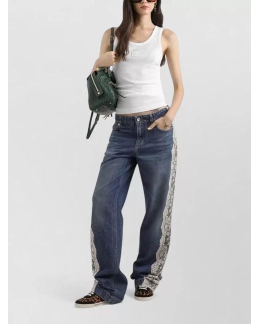 Dolce & Gabbana Blue Lace Jeans Five Pocket Straight Leg Trousers