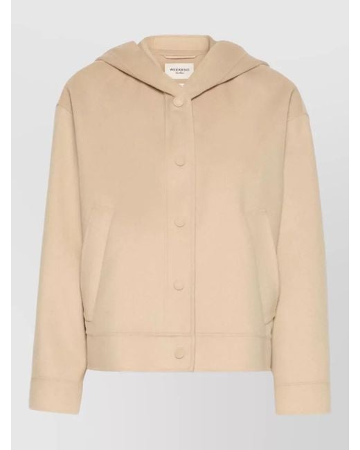 Weekend by Maxmara Natural Hooded Coat Long Sleeves Front Pockets
