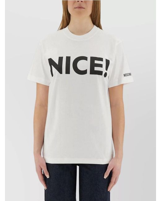 Moschino White Logo Print Cotton T-Shirt