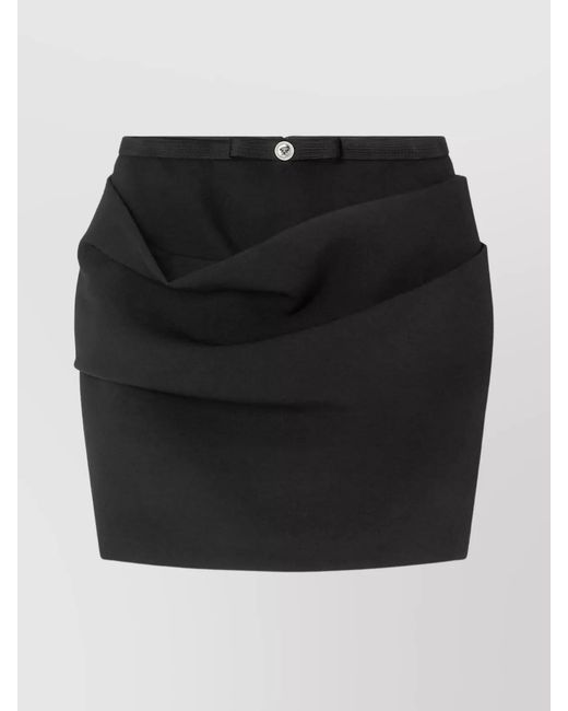 Versace Black Wool High-Rise Draped Mini Skirt