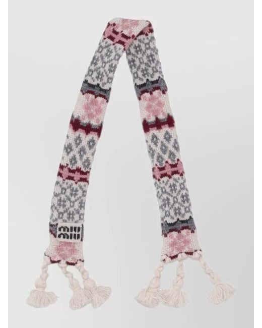 Miu Miu White Cashwool Jacquard Keyring Tassel Charm