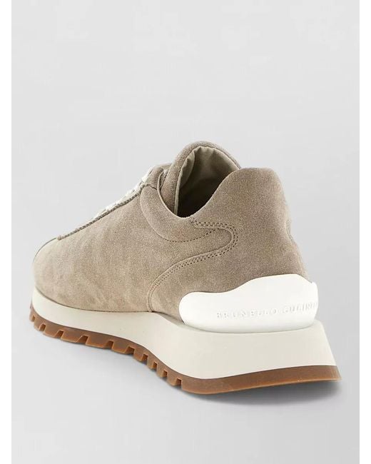 Brunello Cucinelli White Runners Suede Sneakers Lace Up Design