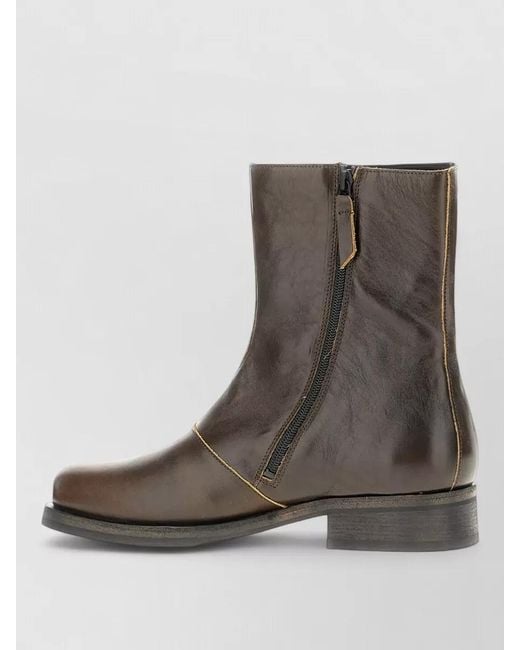 Our Legacy Brown Leather Ankle Boots Round Toe Stacked Heel for men