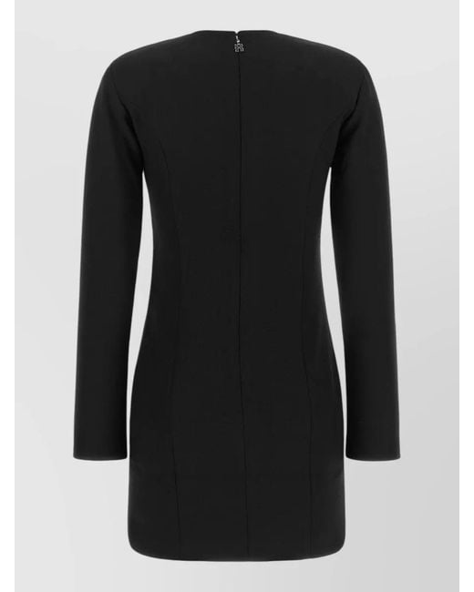 ROTATE BIRGER CHRISTENSEN Black Crepe Dress Fitted Silhouette Long Sleeves Floral