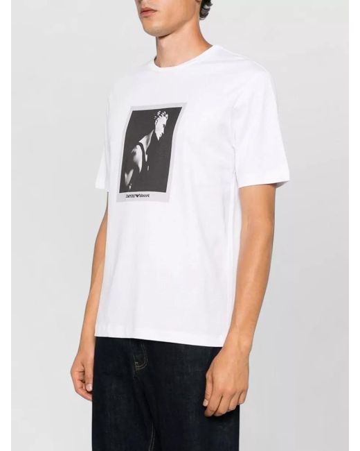 Emporio Armani White Cotton T Shirt Front Graphic Print for men