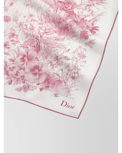 Dior Pink Silk Square Scarf Floral Pattern Stripes