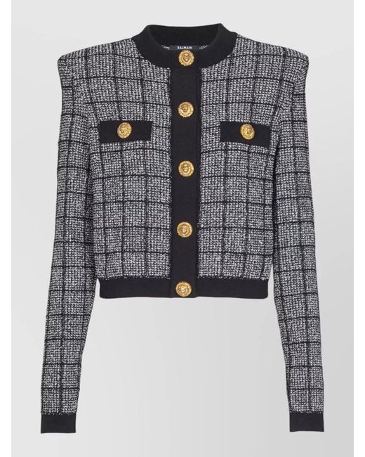 Balmain Gray Tweed Cardigan