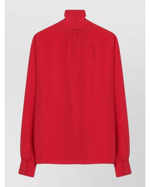 Prada Red Silk Blouse Scarf Bow High Neck