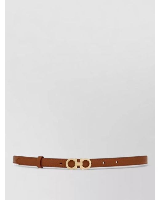 Ferragamo White Gancini Slim Hammered Leather Belt