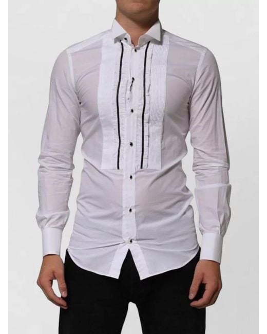 Dolce & Gabbana Purple Cotton Collared Long Sleeve Dress Shirt for men