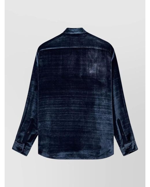 Giorgio Armani Blue Silk Velvet Regular-Fit Shirt for men