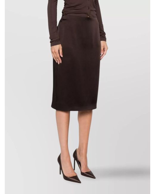 Tom Ford Brown Satin Midi Pencil Skirt