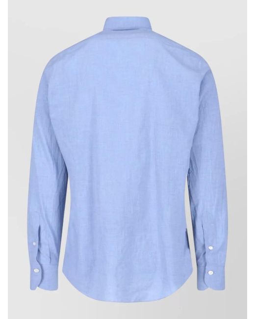 Finamore 1925 Blue Button Down Collar Shirt Curved Hem for men