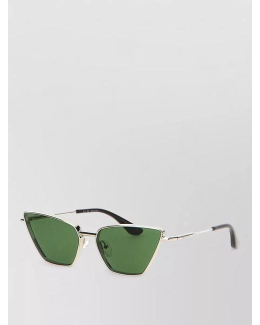 McQueen Green Cat Eye Metal Frame Slim Temples Sunglasses