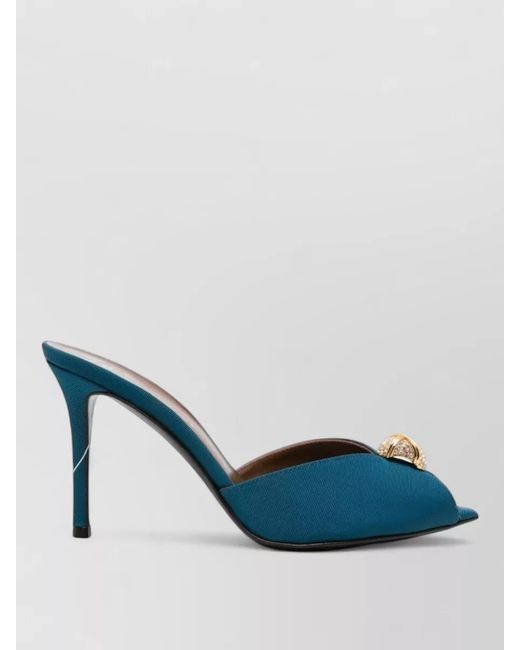 Giuseppe Zanotti Blue Intriigo Leather Mules Peep Toe Stiletto