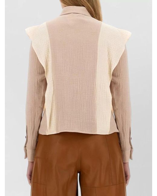 Alysi Natural Textured Shirt Collared Neck Chest Pockets