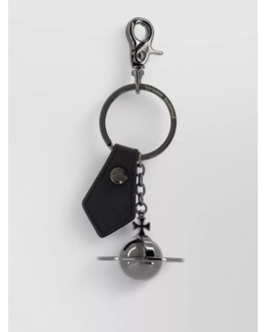 Vivienne Westwood White Saffiano 3D Orb Metal Keychain