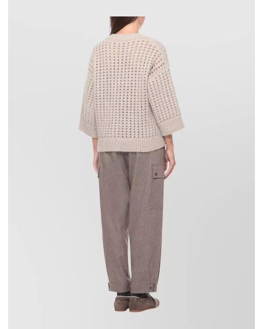 Peserico White Crew Neck Long Sleeve Patterned Top