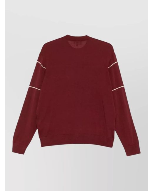 Emporio Armani Red Crew Neck Long Sleeve Ribbed Knit Top for men