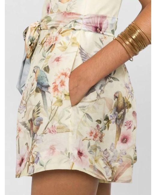 Zimmermann Natural Knee Length Shorts Belted Waist Floral