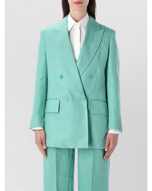 Max Mara Green Linen Double-Breasted Blazer