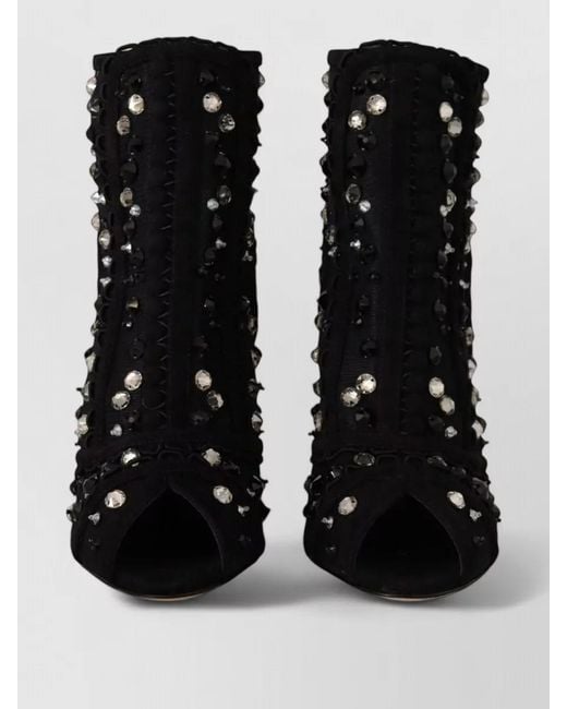 Dolce & Gabbana Black Crystals Heel Ankle Boots Peep Toe