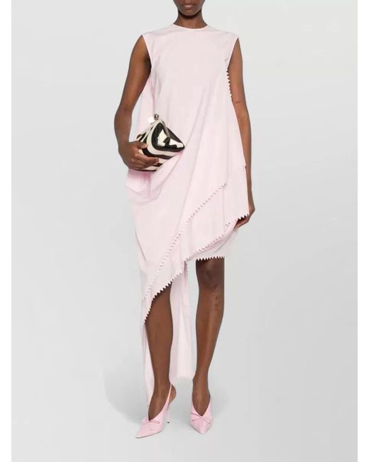 Jacquemus Pink Short Dress Asymmetric Hem Zigzag Trim