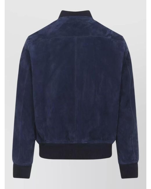 Tom Ford Blue Suede Flight Bomber Jacket Utility Pocket for men