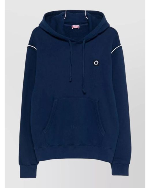 KENZO Blue Hooded Sweater Contrast Piping Silk Nylon for men