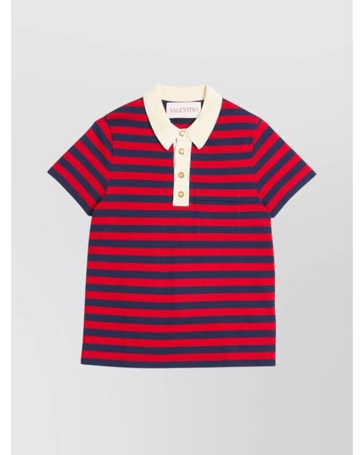 Valentino Garavani Red Striped Cotton Polo Shirt for men
