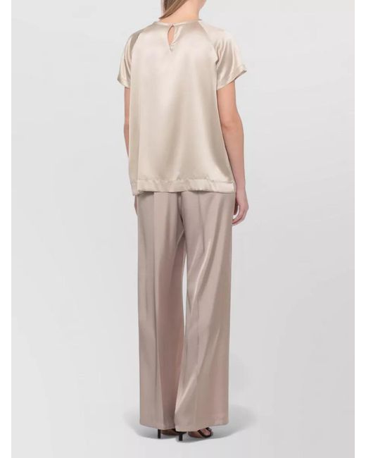 Panicale Natural Keyhole Neck Short Sleeve Lightweight Blouse Top