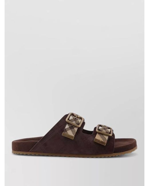 Burberry Brown Leather Check Sandals for men