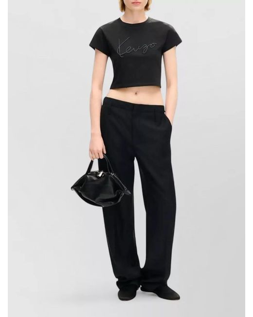 KENZO Blue Signature Cropped T Shirt Short Sleeves