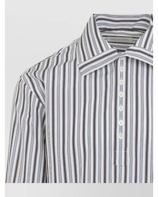 Dries Van Noten Blue Cedon Long Sleeve Striped Polo Shirt for men