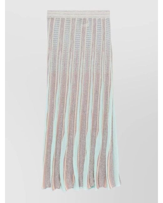Forte_forte White Pleated Striped Midi Skirt Ruffle Detail