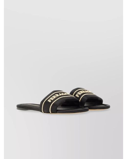 Ferragamo Black Logo Slide Sandals