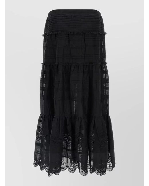 Isabel Marant Black Paoline Long Skirt Pleats Tiers Lace Sheer