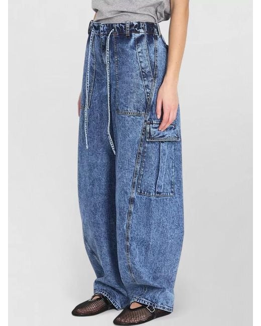 Alaïa Blue Denim Low-Rise Wide-Leg Cargo Trousers