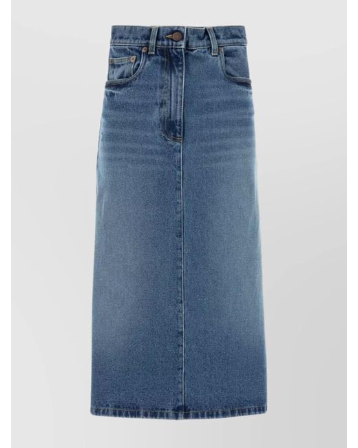 Prada Blue Denim Skirt With Back And Front Pockets