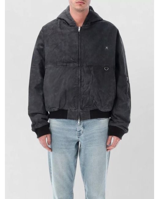 Represent Black Hooded Bomber Jacket Metal Ring Detail for men