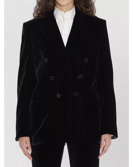Saint Laurent Black Velvet Double-Breasted Blazer