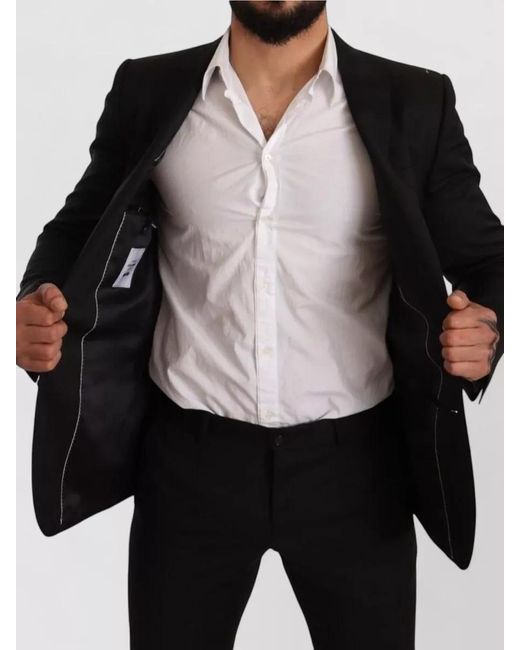 Dolce & Gabbana Black Wool Check Slim-Fit Single-Breasted Suit for men