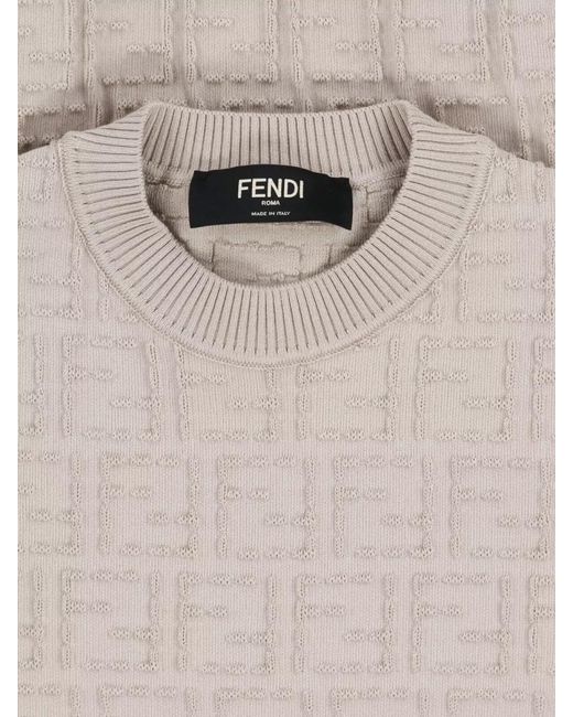 Fendi Natural Crewneck Top Short Sleeves Textured Pattern for men