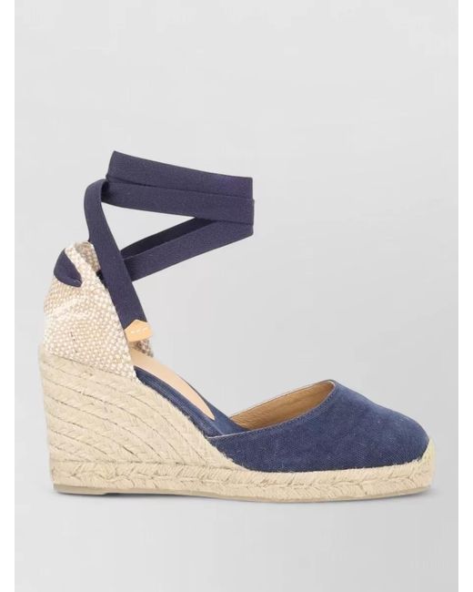 Castaner Blue Espadrille Wedge Closed Toe Canvas Jute