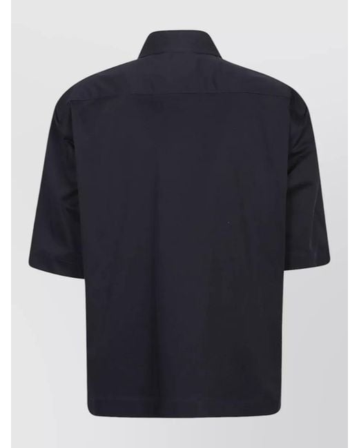 Thelatest Blue Cotton Short-Sleeve Shirt